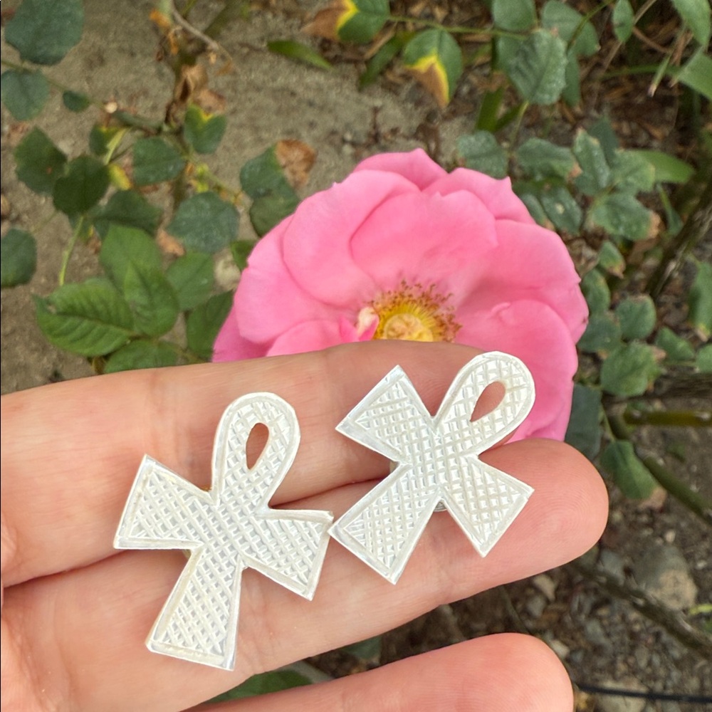 Vintage Ankh Sign Mother of Pearl Earrings